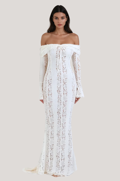 Jenna™: Off-Shoulder Maxi Dress with Luxe Lace