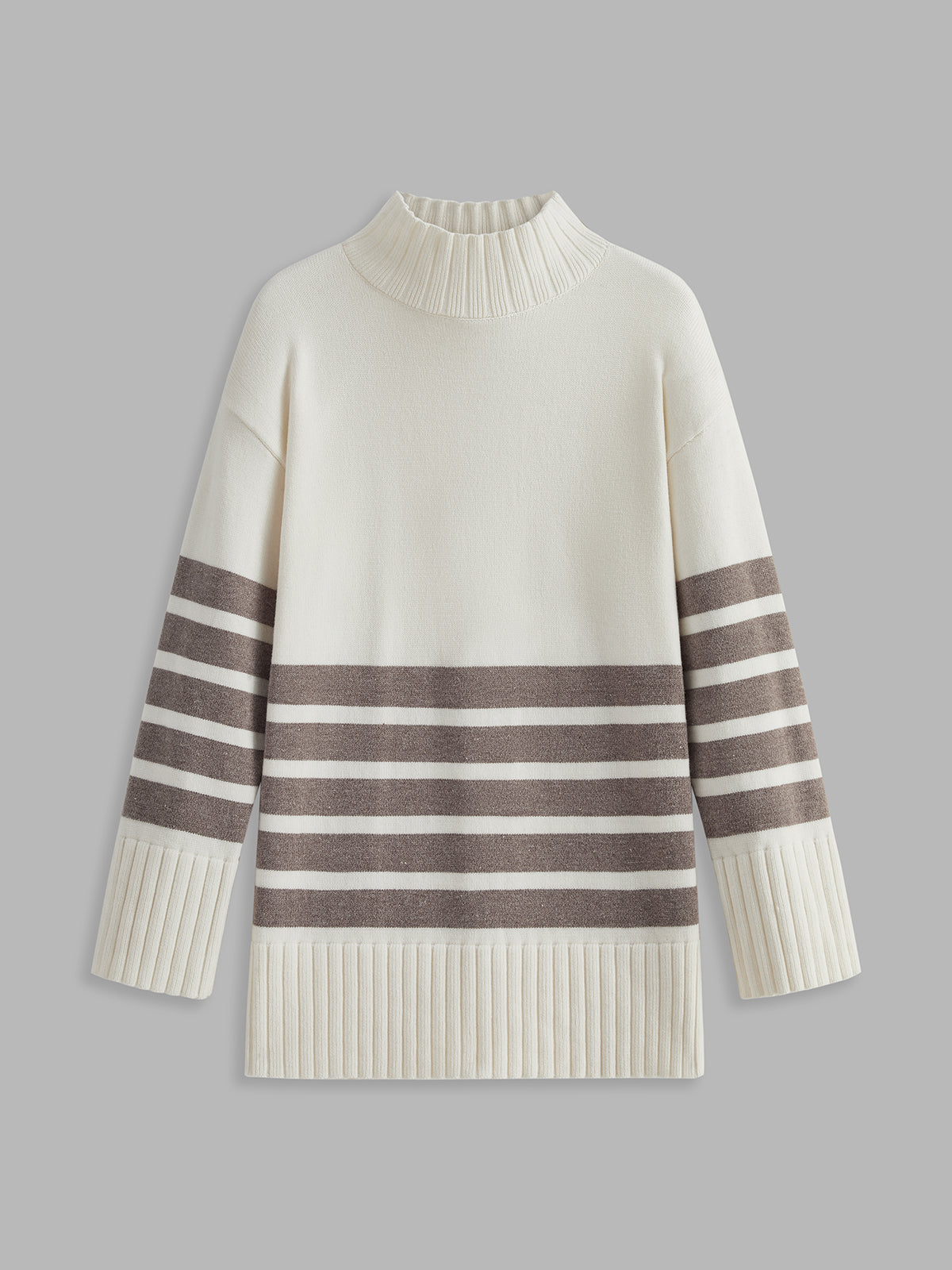 Noor – Striped Mock Neck Sweater