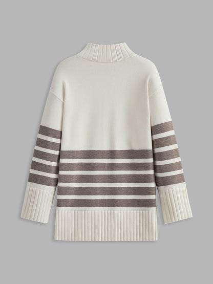 Noor – Striped Mock Neck Sweater