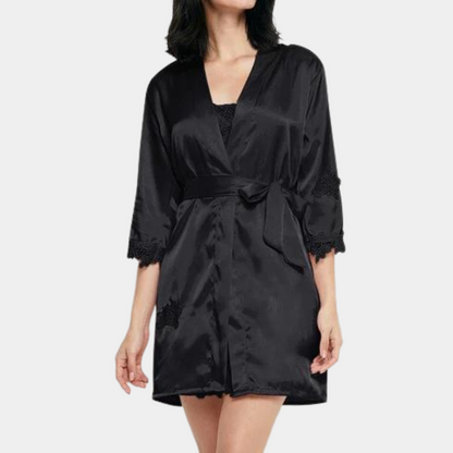 Satin dressing gown - elegant women's loungewear with lace details