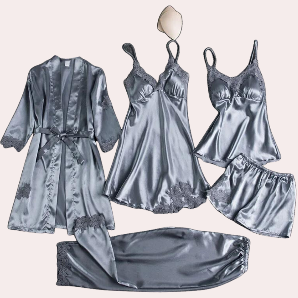 Satin dressing gown - elegant women's loungewear with lace details