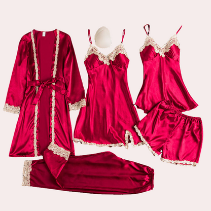 Satin dressing gown - elegant women's loungewear with lace details