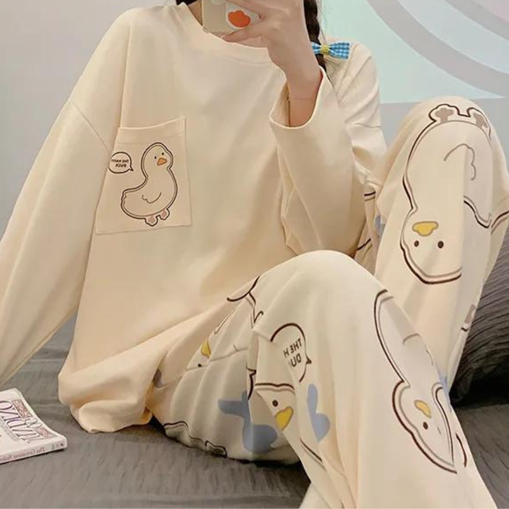 2-piece pajama set - cream-colored women's pajamas with duck print