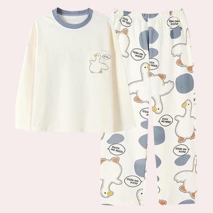 2-piece pajama set - cream-colored women's pajamas with duck print