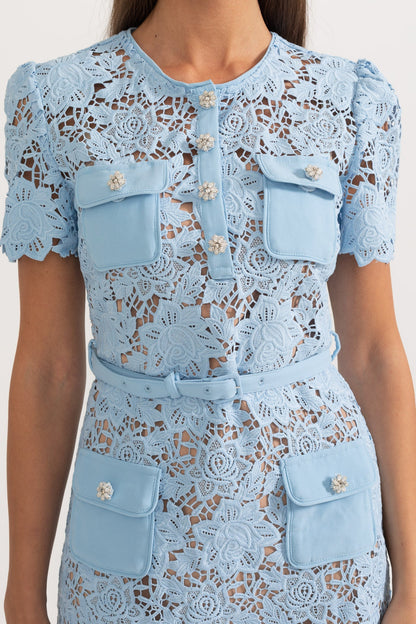 Amarine™ Embroidered Floral Dress - Blue