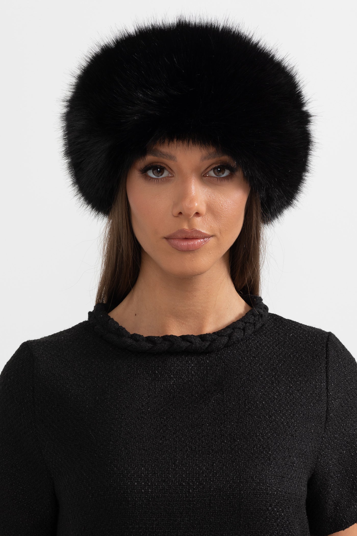 NoireLuxe™: Black Furry Hat with Wide Brim