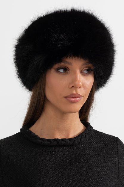 NoireLuxe™: Black Furry Hat with Wide Brim