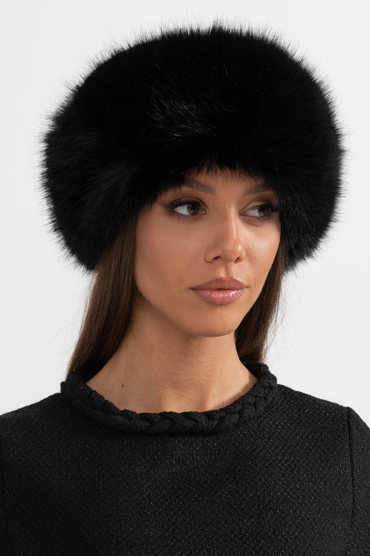 NoireLuxe™: Black Furry Hat with Wide Brim