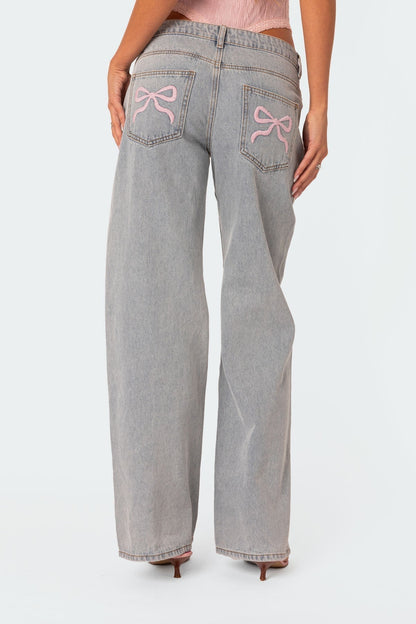 Emma Bow Tie Jeans - Oversized Jeans with Bow Ties