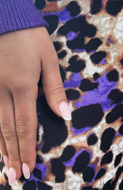 Bronte | Purple Leopard Print Flared Trousers for Women