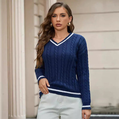 Elena™: Classic V-Neck Cable Knit Sweater
