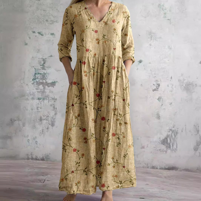 Truus - Women's Summer Dress with V-Neck and Floral Pattern