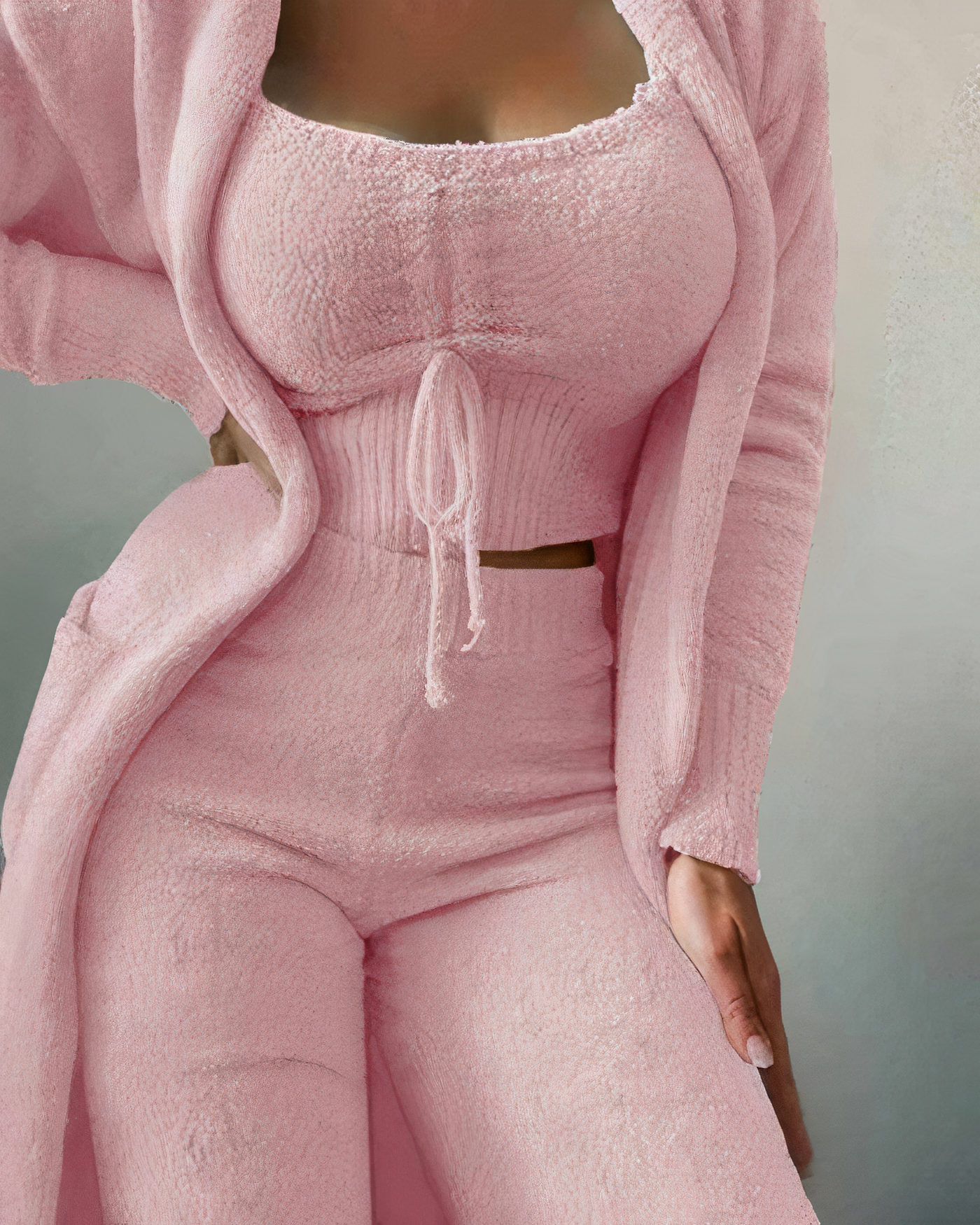 3-piece fleece lounge set - women's outfit with top and pants for home