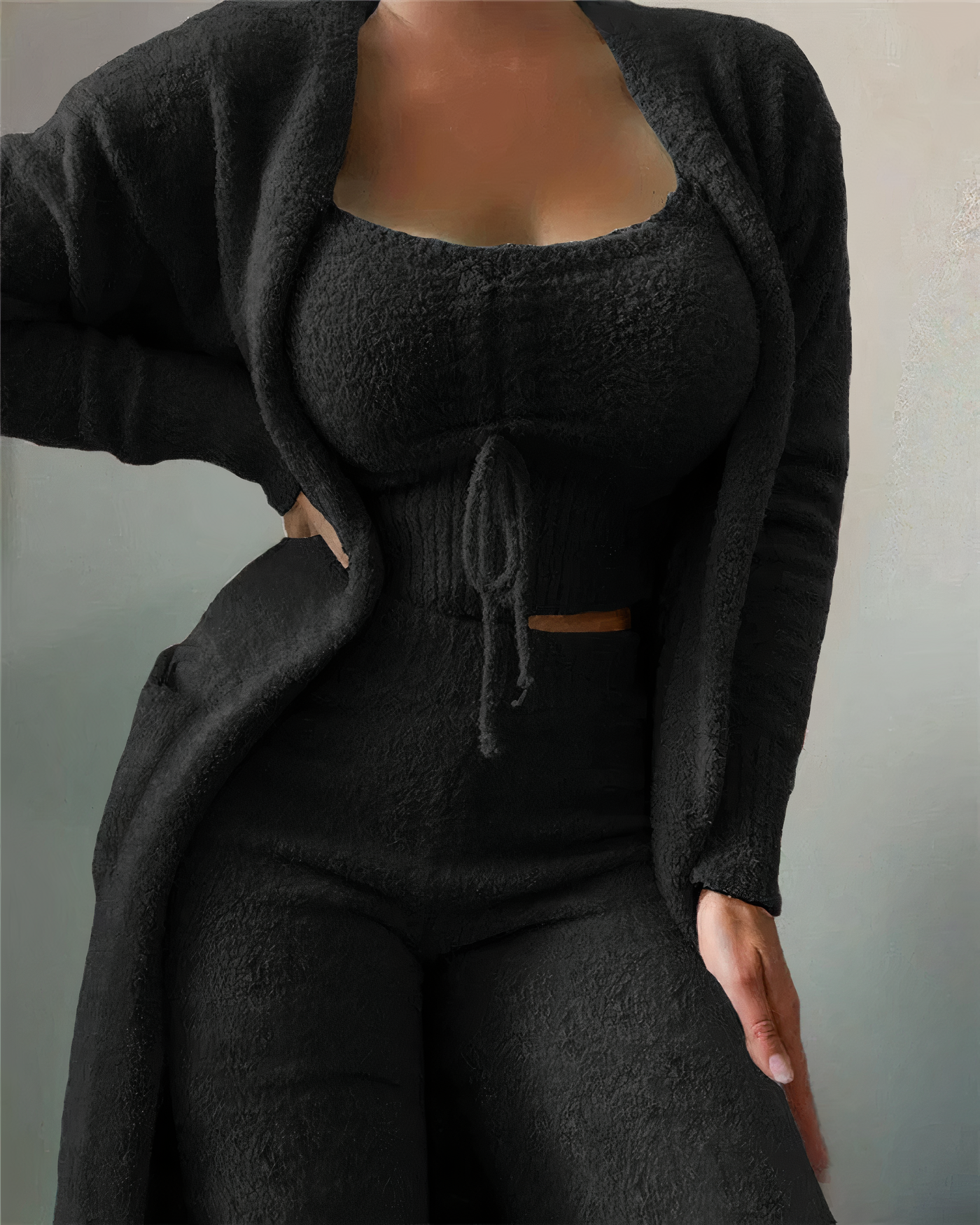 3-piece fleece lounge set - women's outfit with top and pants for home