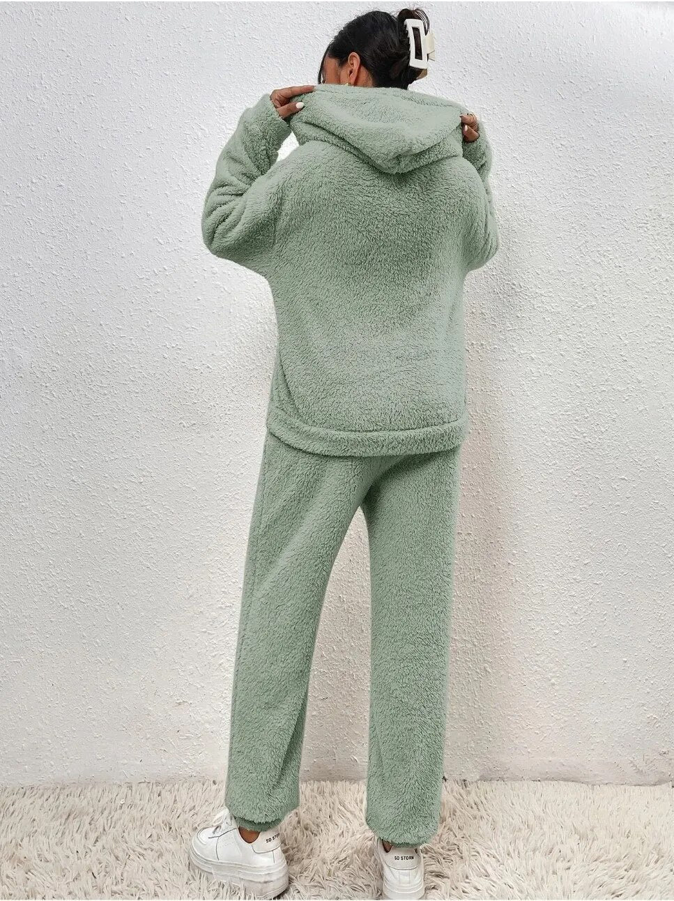 2-piece teddy tracksuit set - ultra-soft women's loungewear with hood