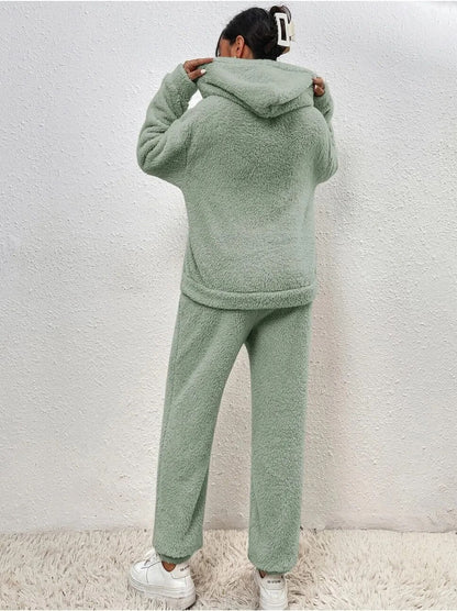 2-piece teddy tracksuit set - ultra-soft women's loungewear with hood