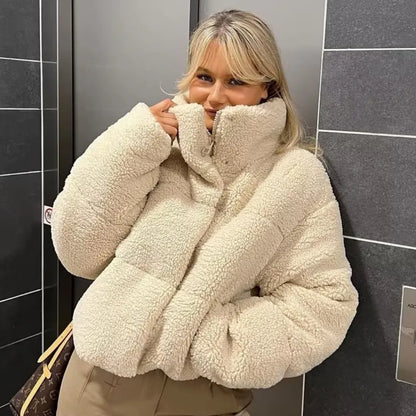 Maria | Lambswool short cotton coat for women