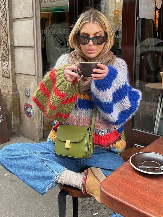 Trendy colorful long-sleeved sweater for women | Dareen
