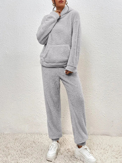 2-piece teddy tracksuit set - ultra-soft women's loungewear with hood