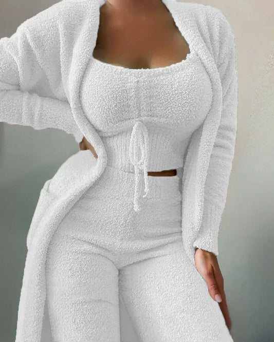 3-piece cozy fleece lounge set - soft women's pajamas for fall &amp; winter