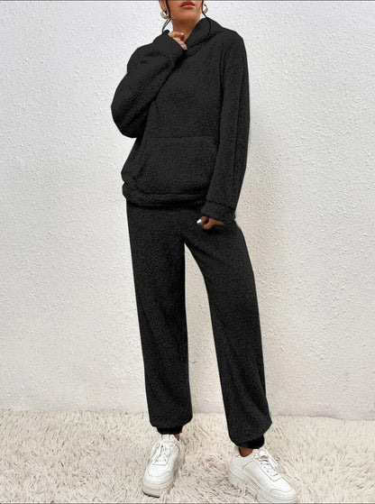 2-piece teddy tracksuit set - ultra-soft women's loungewear with hood