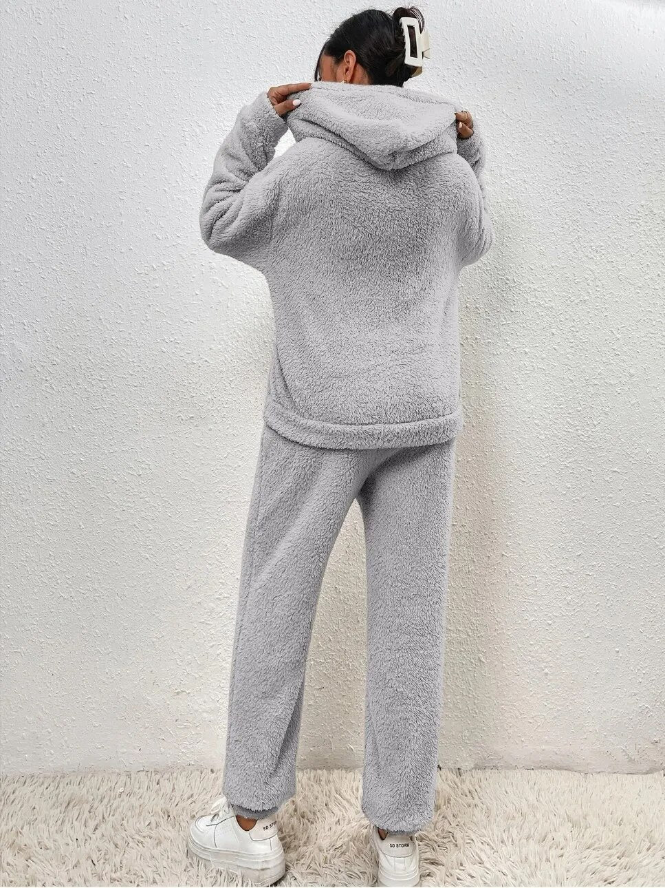 2-piece teddy tracksuit set - ultra-soft women's loungewear with hood