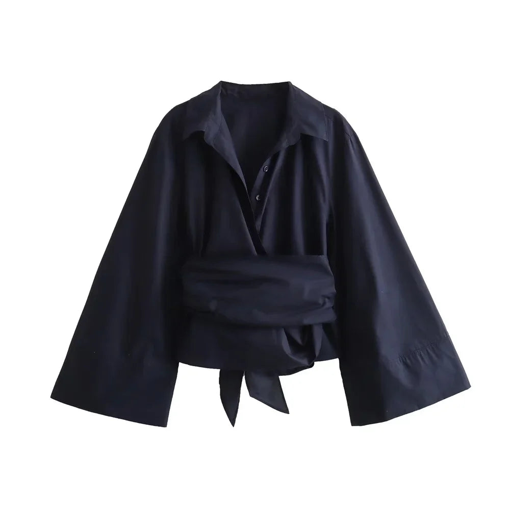Onni | Trendy women's shirt with a polo neck and tie closure