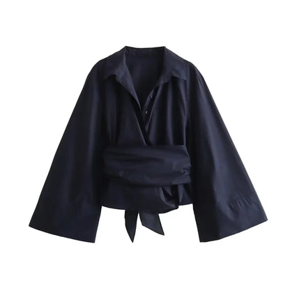 Onni | Trendy women's shirt with a polo neck and tie closure