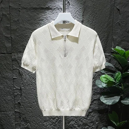 Vince | Men's Checked Polo with Zipper 