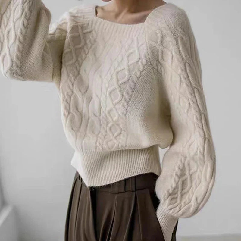 Eva | Women's Square Collar Ribbed Sweater
