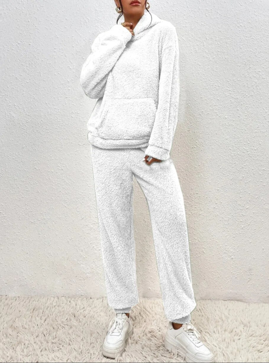 2-piece teddy tracksuit set - ultra-soft women's loungewear with hood