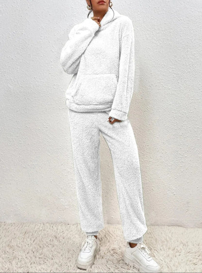 2-piece teddy tracksuit set - ultra-soft women's loungewear with hood