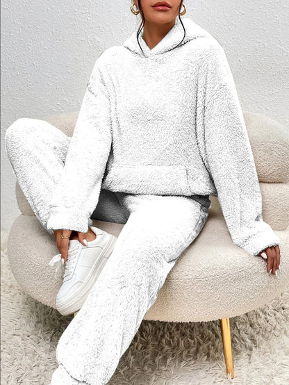 2-piece teddy tracksuit set - ultra-soft women's loungewear with hood