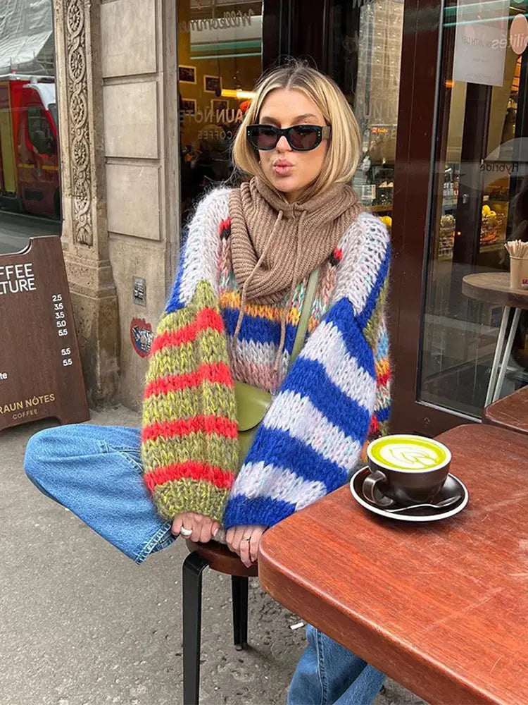 Trendy colorful long-sleeved sweater for women | Dareen