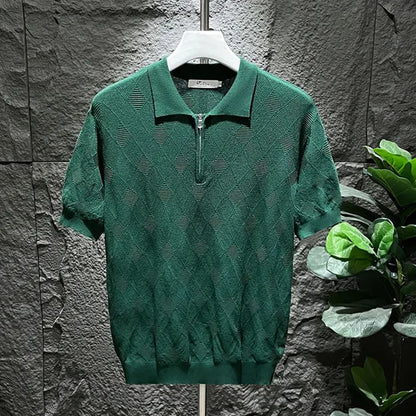 Vince | Men's Checked Polo with Zipper 