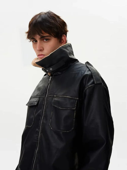 Osvaldo | Tung Sung Distressed PU Leather Jacket