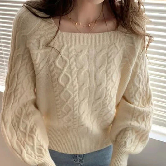 Eva | Women's Square Collar Ribbed Sweater