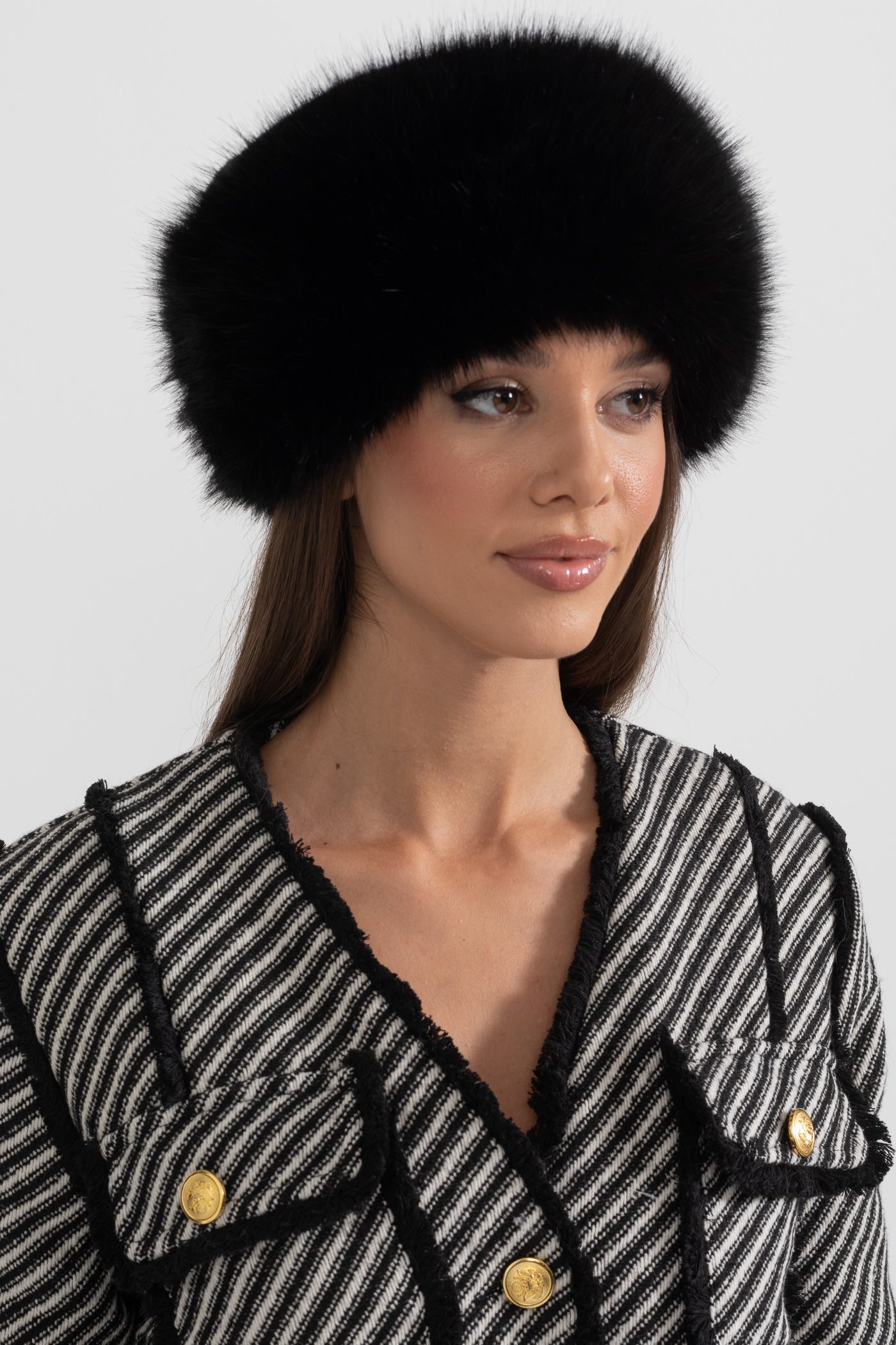 NoireLuxe™: Black Furry Hat with Wide Brim