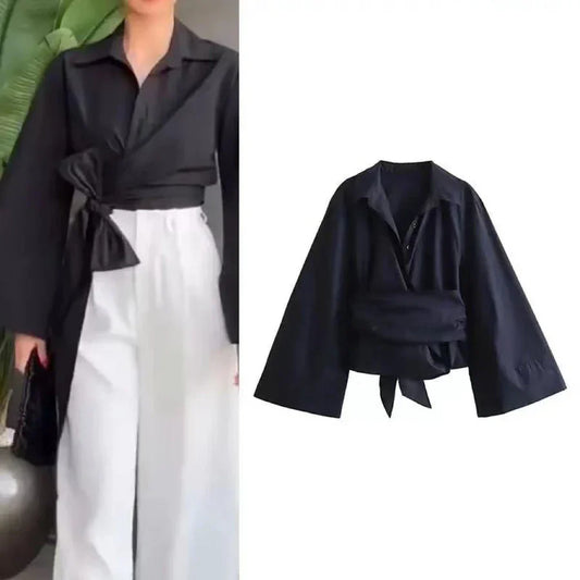 Onni | Trendy women's shirt with a polo neck and tie closure