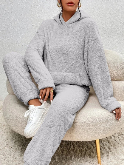 2-piece teddy tracksuit set - ultra-soft women's loungewear with hood