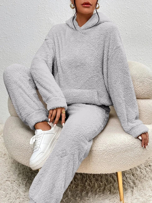 2-piece teddy tracksuit set - ultra-soft women's loungewear with hood
