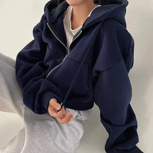 Navy | Trendy oversized zip-up hoodie for women