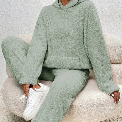 2-piece teddy tracksuit set - ultra-soft women's loungewear with hood