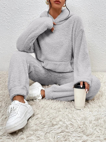 2-piece teddy tracksuit set - ultra-soft women's loungewear with hood