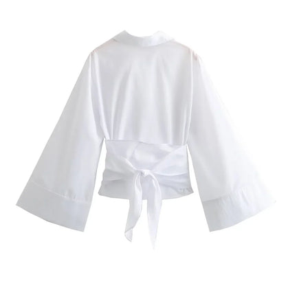 Onni | Trendy women's shirt with a polo neck and tie closure