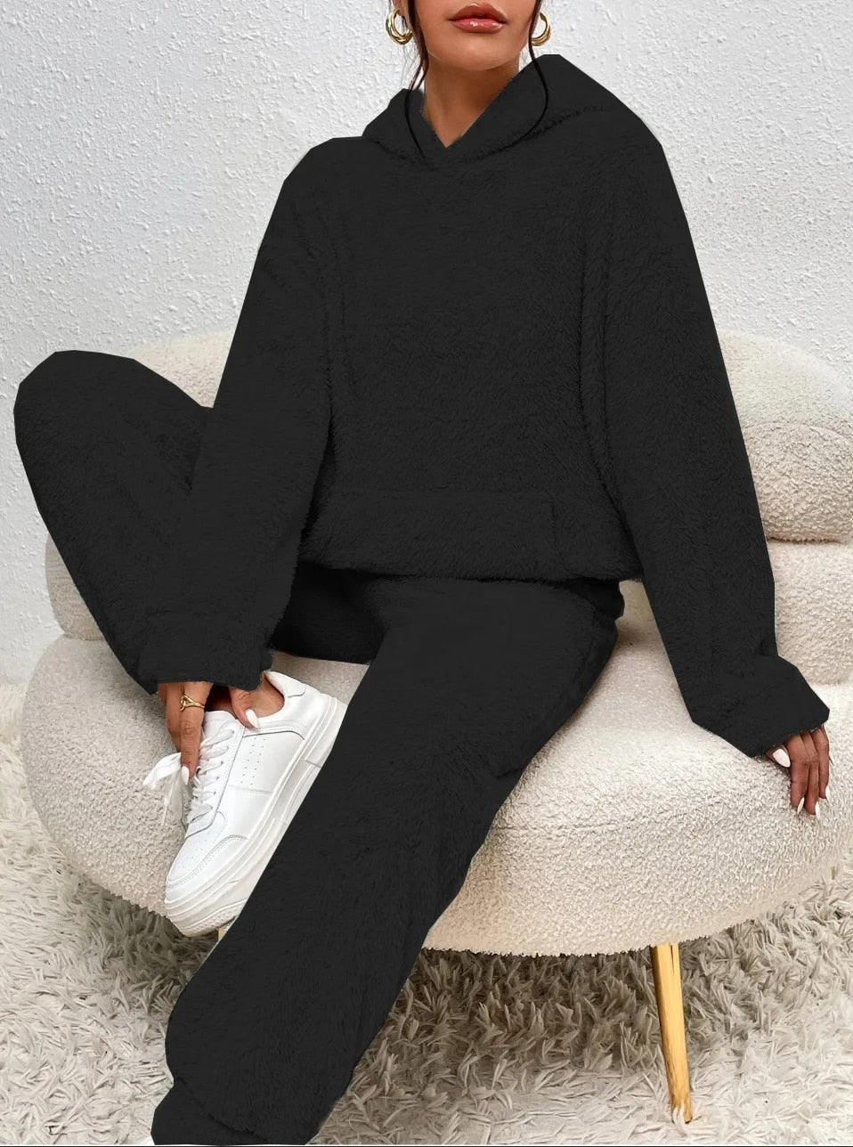 2-piece teddy tracksuit set - ultra-soft women's loungewear with hood