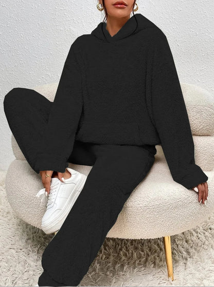 2-piece teddy tracksuit set - ultra-soft women's loungewear with hood