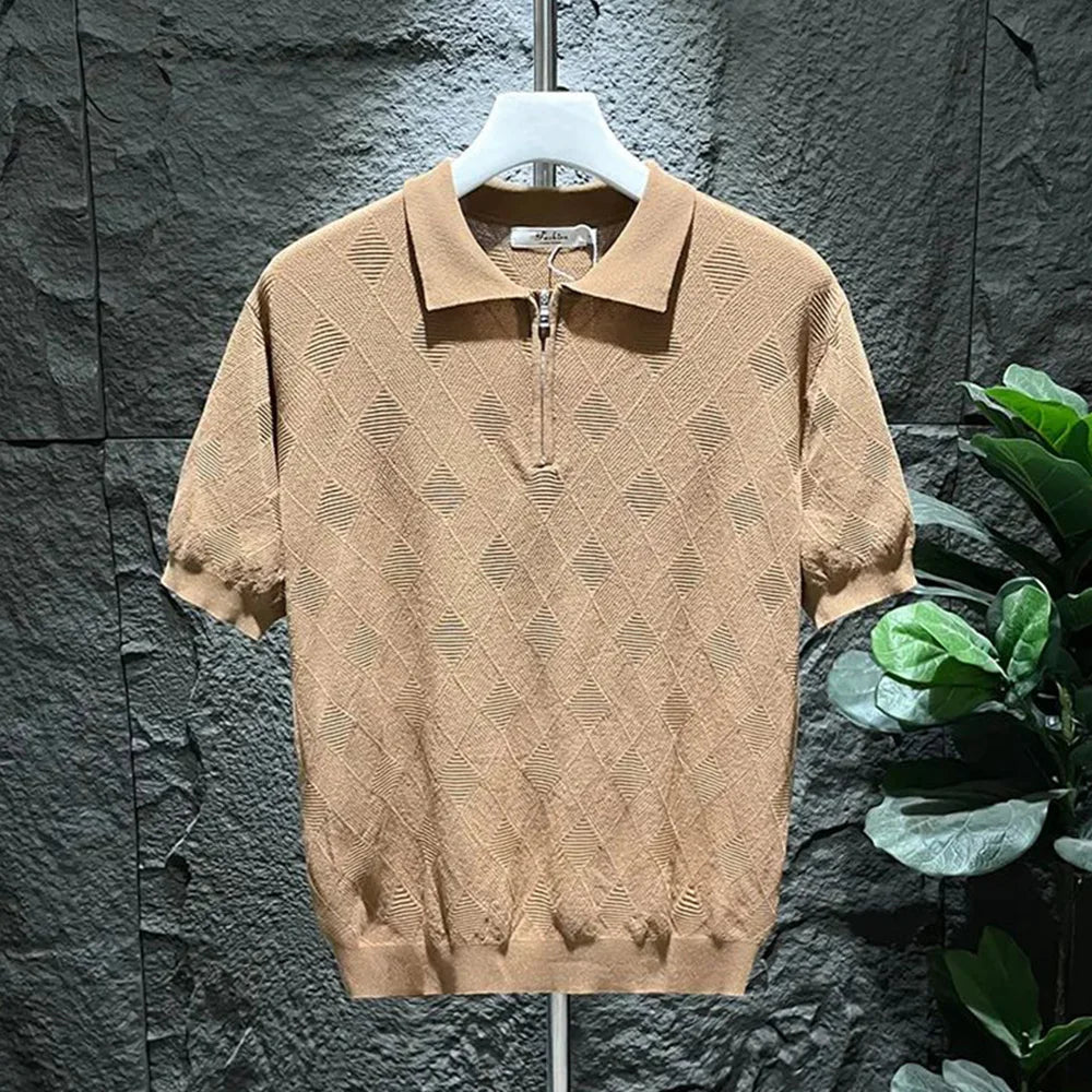 Vince | Men's Checked Polo with Zipper 