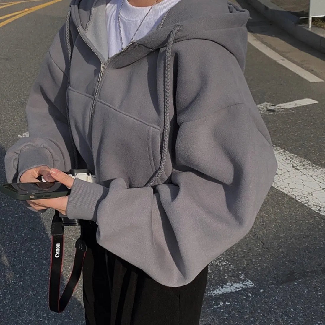 Navy | Trendy oversized zip-up hoodie for women