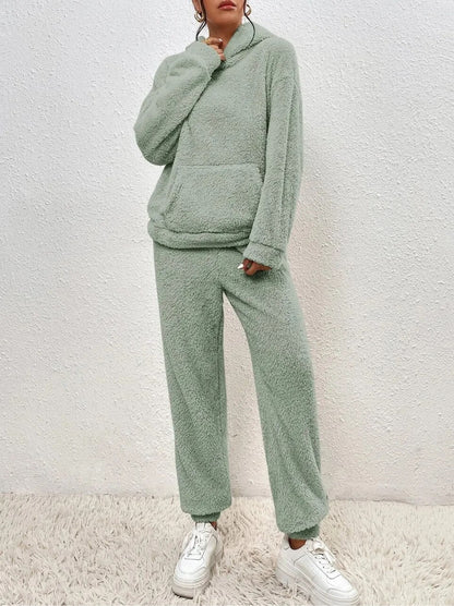 2-piece teddy tracksuit set - ultra-soft women's loungewear with hood